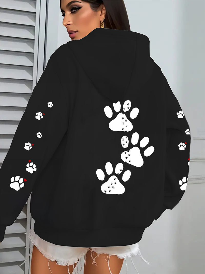 Women's Casual Hoodie with Dog Paw Print Back Design.
