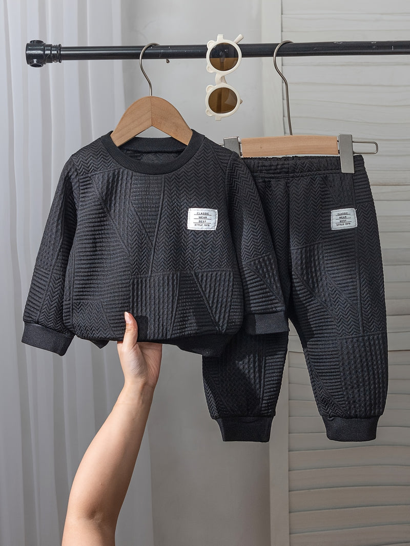 Boys Toddler Jacquard Long Sleeve Top + Casual Pants Two-Piece.