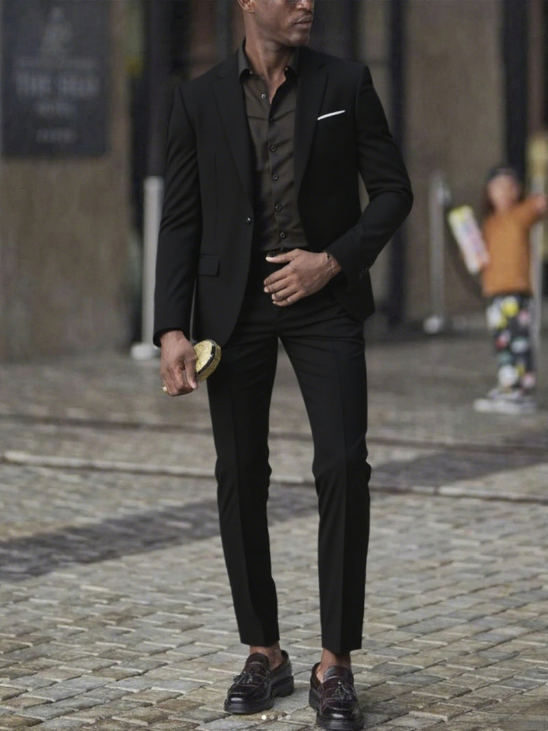 2pcs Men's Slim-Fit Burgundy Wedding & Business Suit Set.