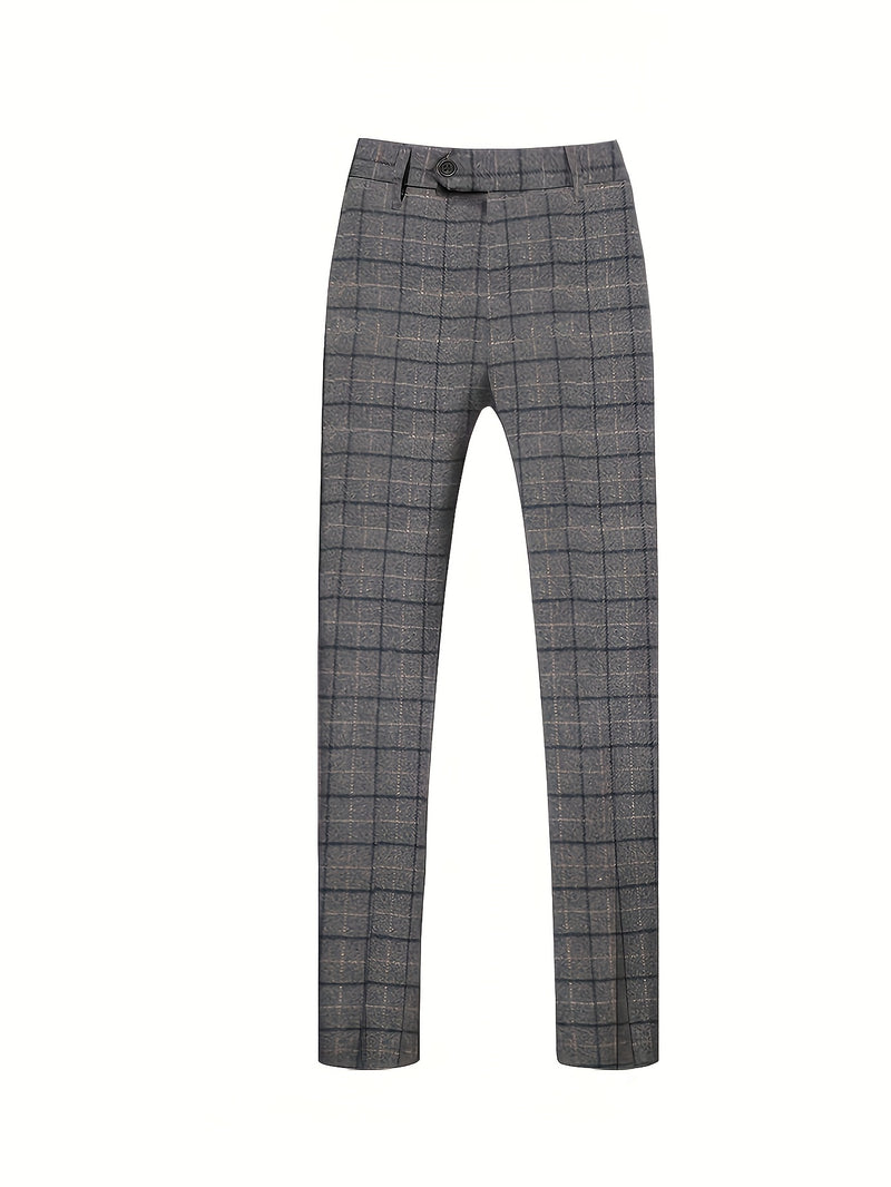 Men's High-Quality Vintage Plaid Three-Piece Suit.