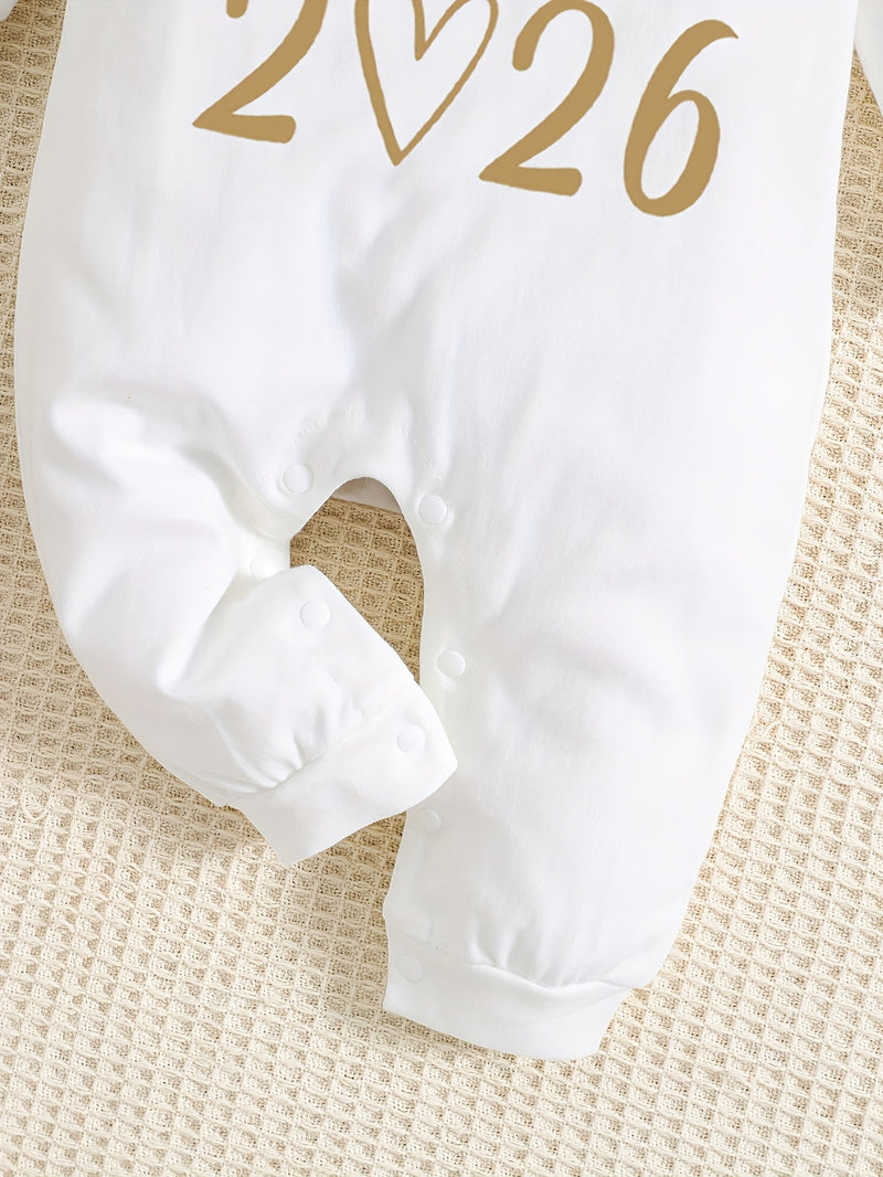 2026 Letter Print New Year Gift for, Unisex Spring/Autumn Bodysuit for 0-9m.