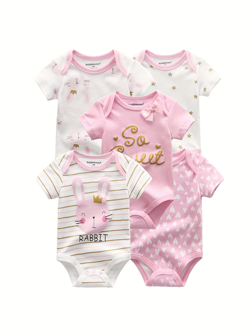 5pcs Summer Cartoon Baby Girl Bodysuits.