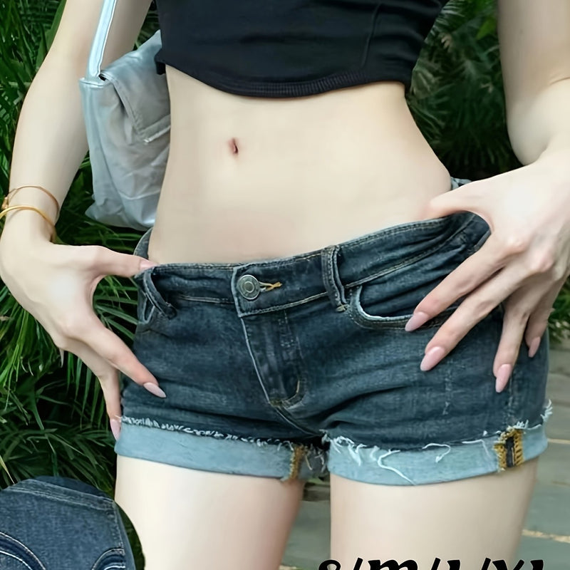 Hot Low-Rise Ultra-Short Women's Sexy Slim-Fit Fitted Raw- Denim Shorts Hot Pants.