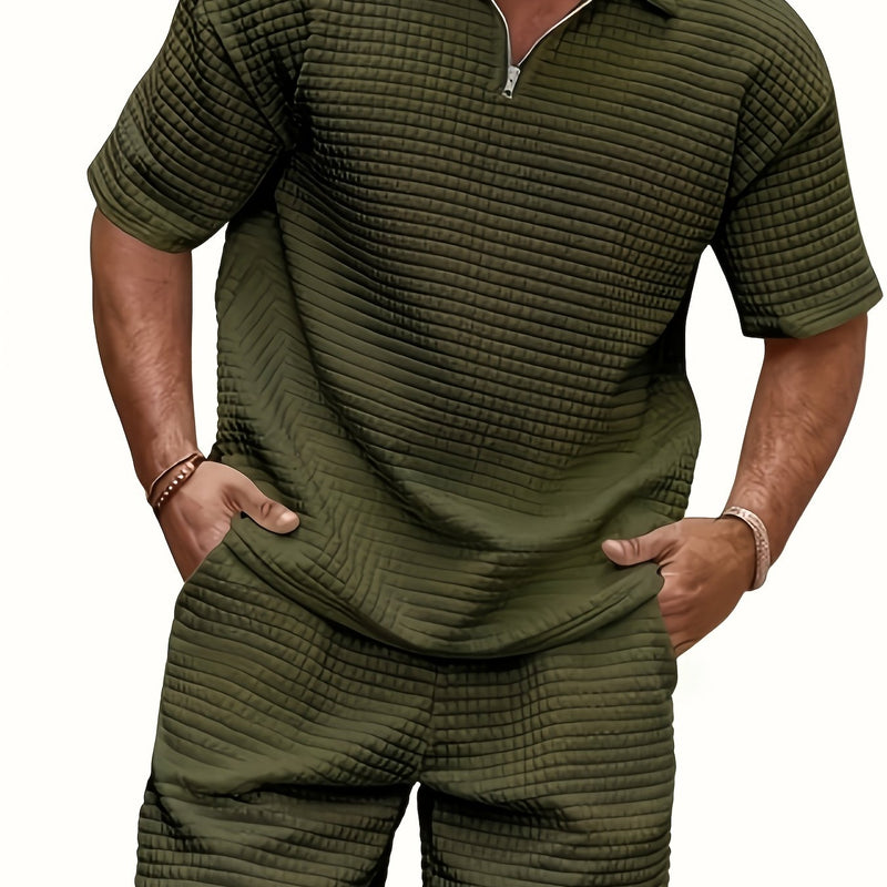 2pcs Men's summer sports set - Waffle Fitness T-shirt and shorts.