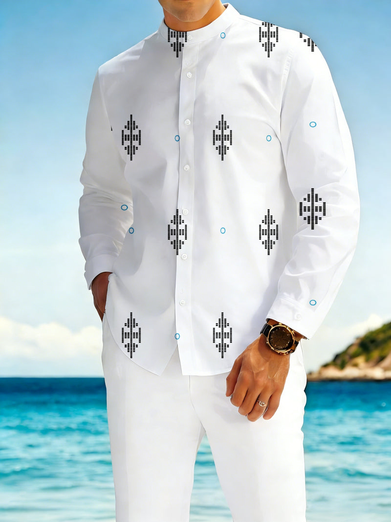 2pcs Set Geometric Pattern for Man Long-sleeve Shirt and Sweatpants Set.