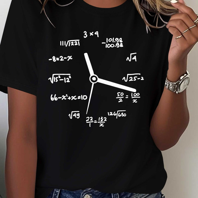 Women's Math & Clock Print T-Shirt.