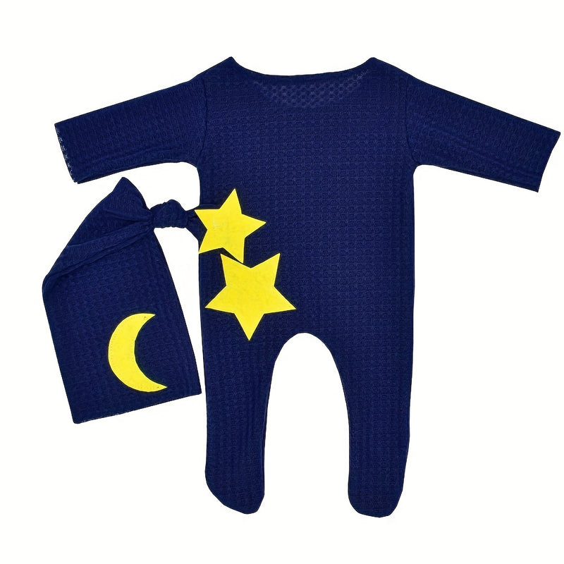 2pcs/Set Newborn Baby Stars and Moon Decoration Knitted Jumpsuit.