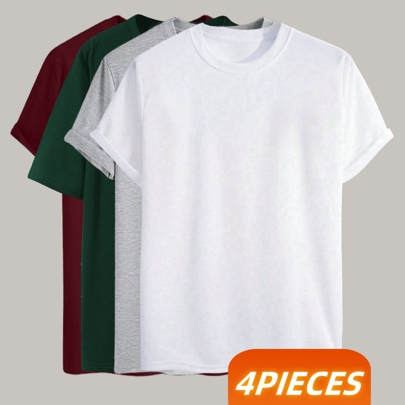 4 pcs  Men's Trendy Solid Color T-Shirts.