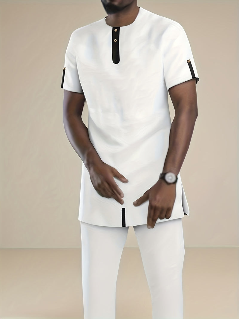 Men's Suits, Short Sleeves, Shoulder Zippers, Spliced Design.