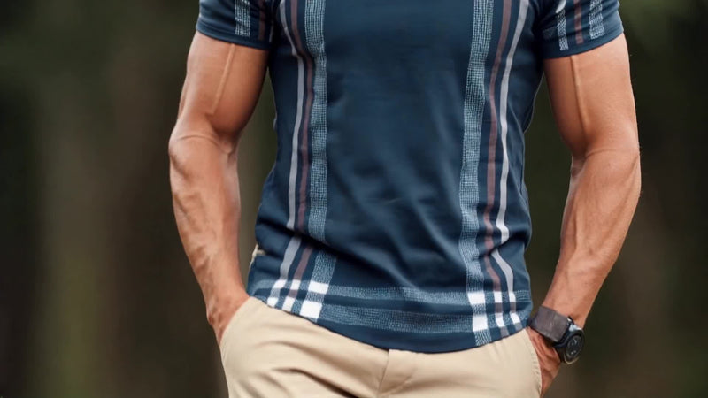 Men’s Navy Blue Plaid Fashion T-shirt.