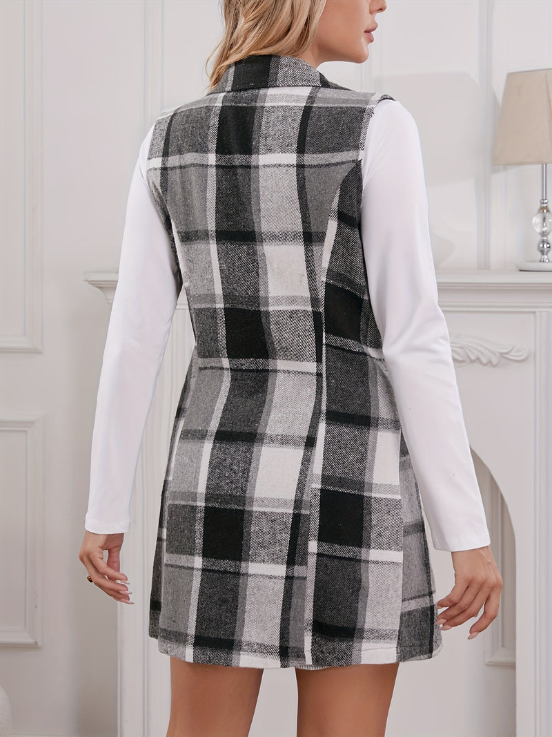 Women’s Book Core Qian Plaid Vest Dress Two-Piece Set.