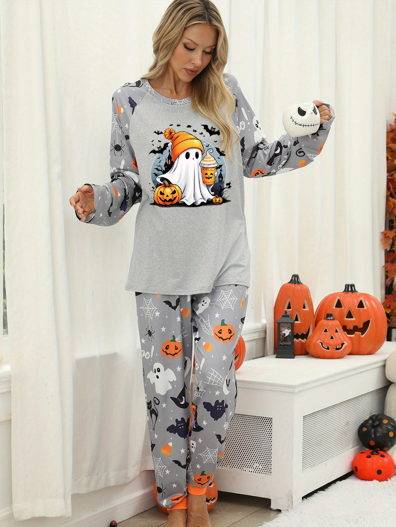 Women's Halloween Print Two-Piece Pajama Set.