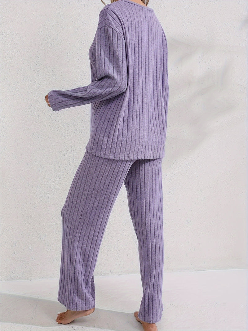 Women’s Simple Long Sleeve and Pants Solid Color Comfortable Fashion.