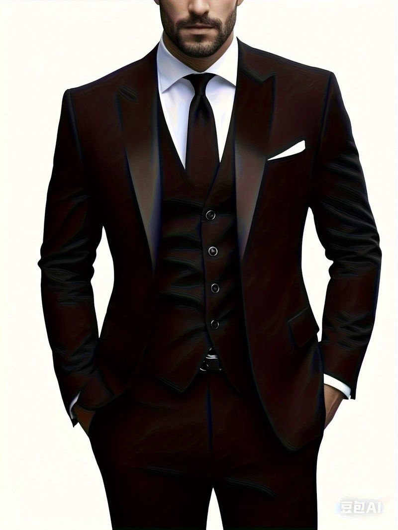 Men's 2pcs Suit Set, Blazer + Trousers, Business Casual.