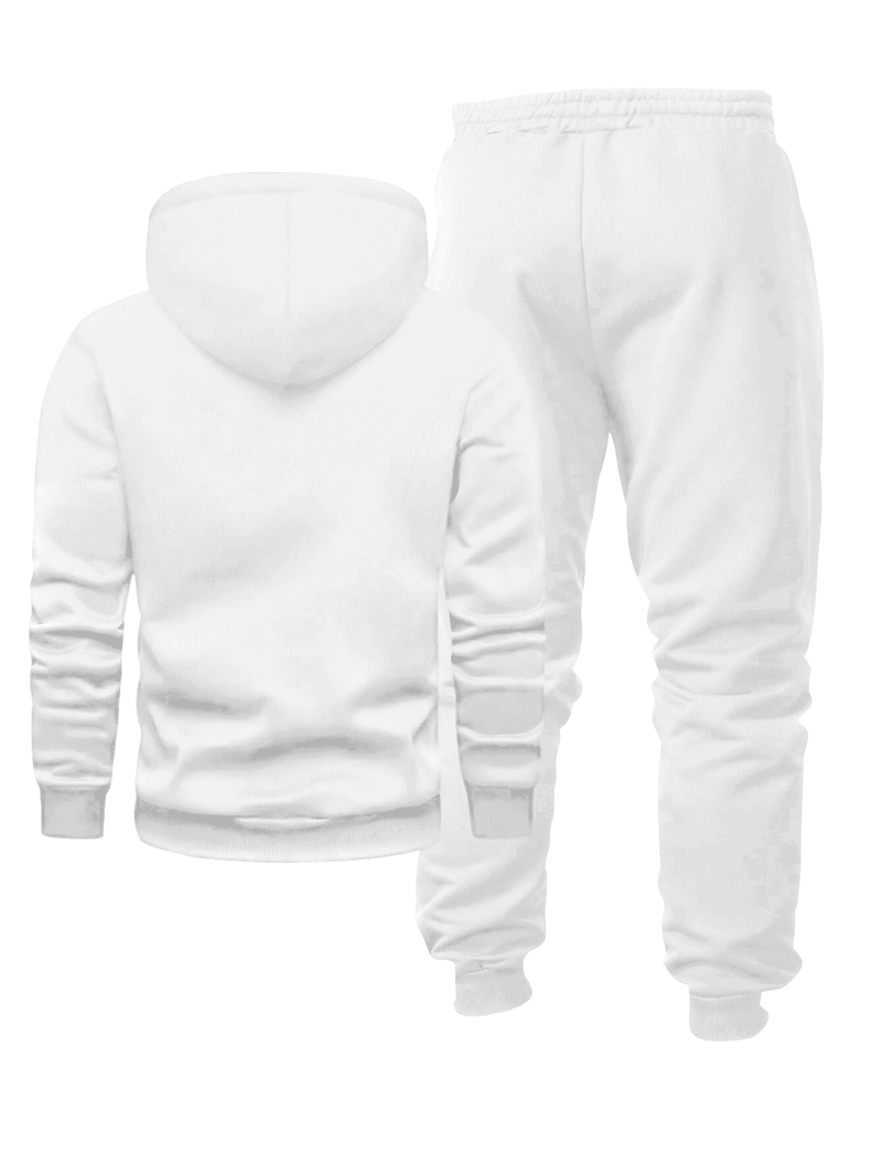 Men's Fashion Slogan Hoodie Four-Piece Set with Drawstring Elastic.