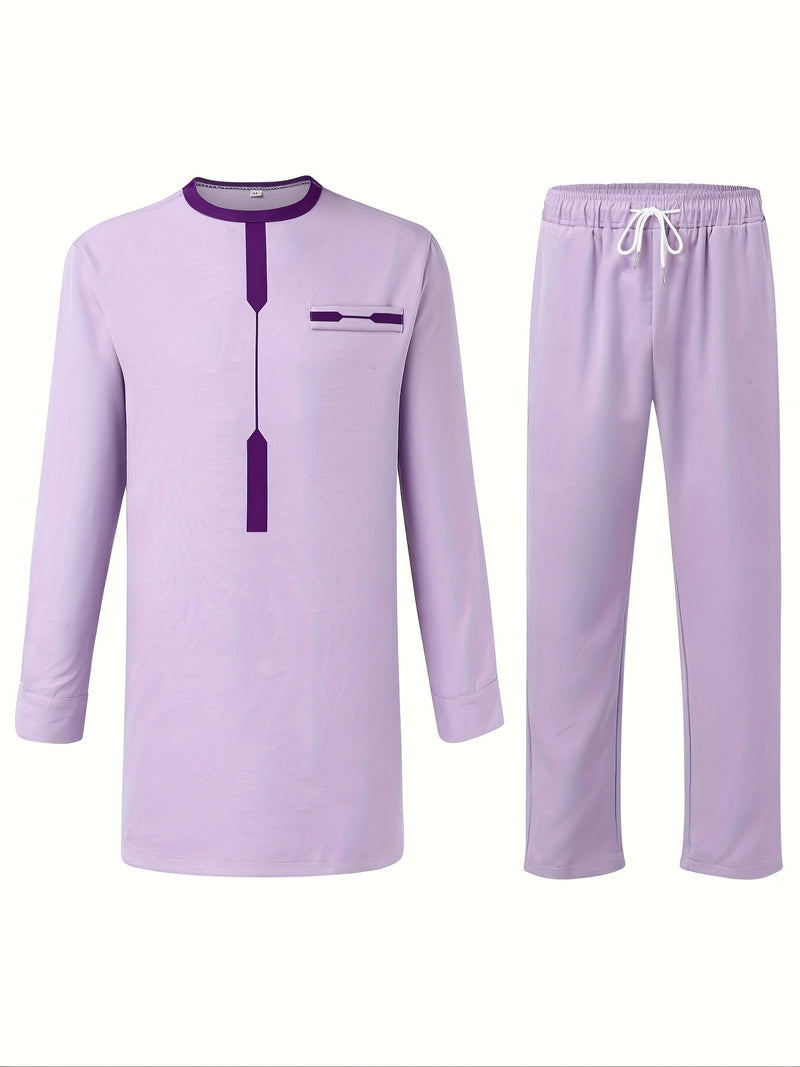 Men'S Casual Two-Piece Set Featuring an African Ethnic Style.