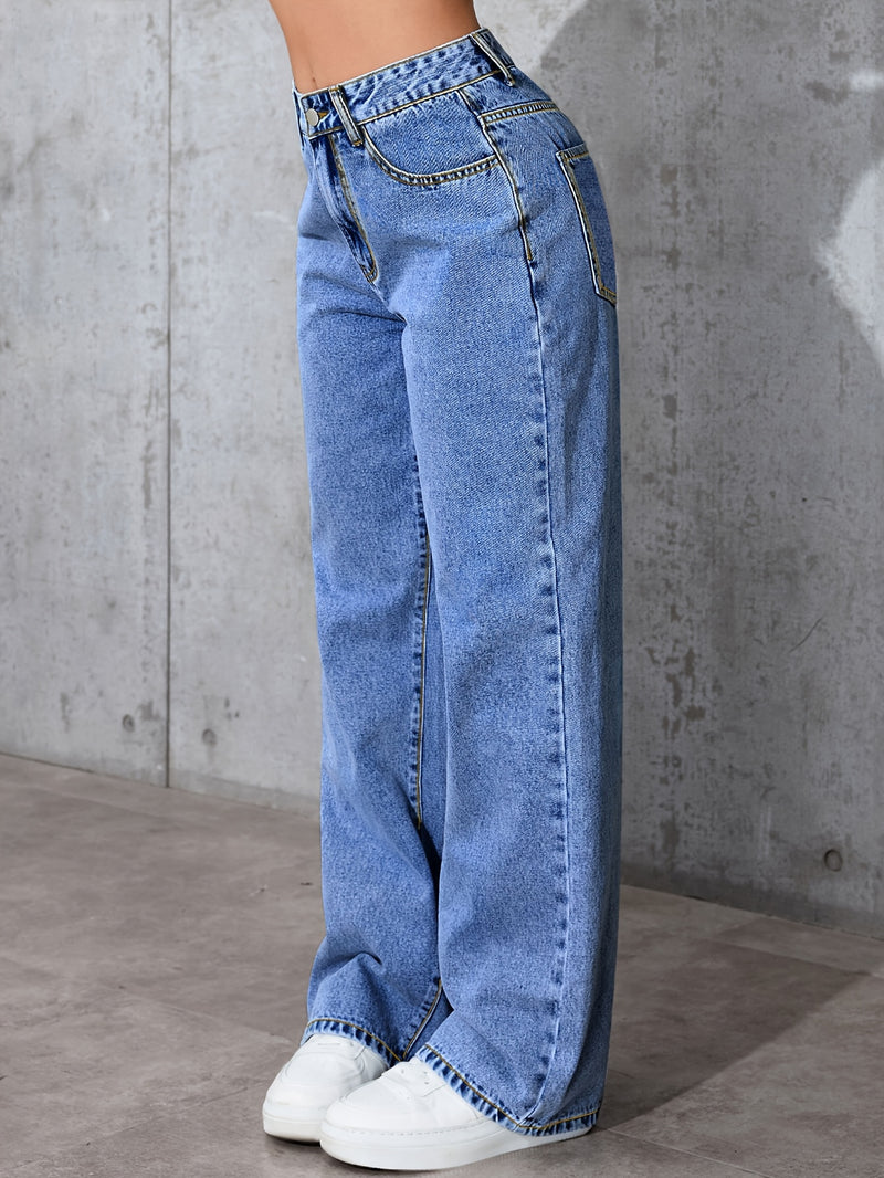 Women's High-Waisted Minimalist Versatile Vintage Wide-Leg Jeans.