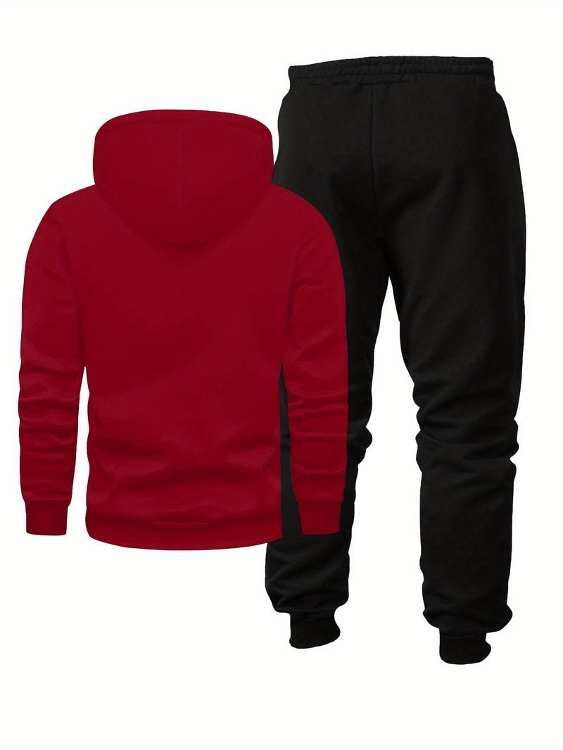 Men'S Print 2pcss Set, Casual HoodedSweatshirt and Joggers Suit.