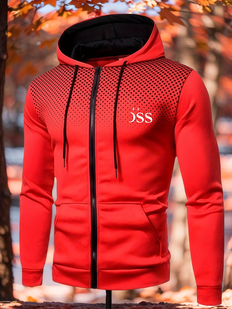 Men'S Autumn Print Zip-Up Hooded Sweatshirt,