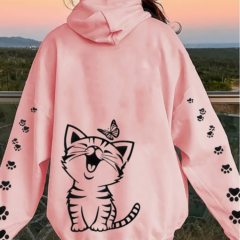 Women’s Kitten Butterfly Cat Paw Print Hoodie.