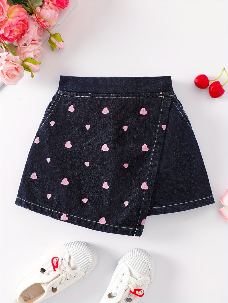 Girls' Denim Print Shorts, Versatile And Stylish.