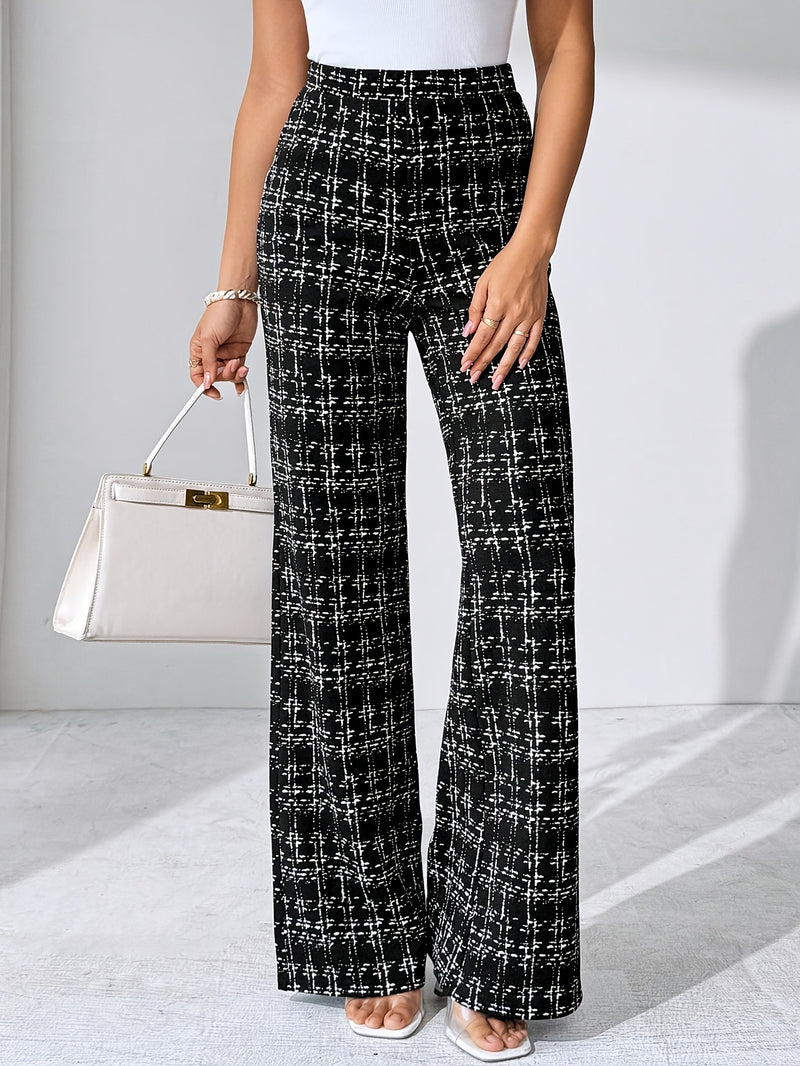 2pcs Casual Checkered Pattern, Straight-Leg Pants Set for All Occasions for Women.