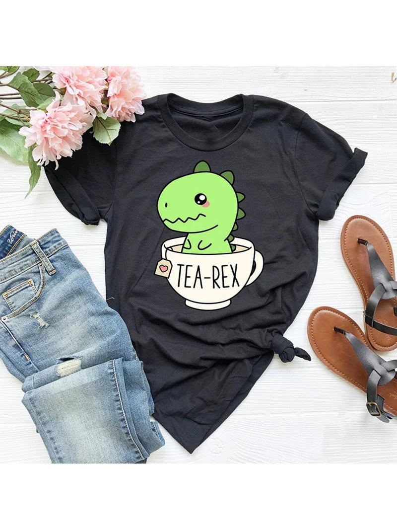 Women’s Funny Cartoon Dinosaur T-Shirt.