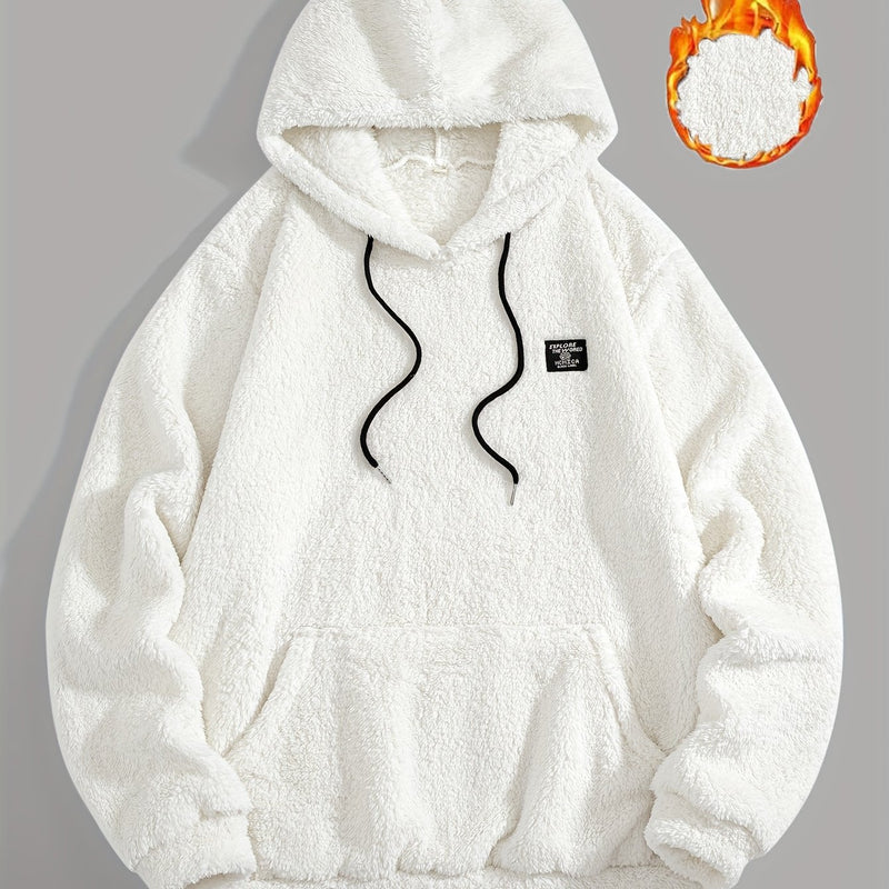 Men’s Solid Color Plush Hooded Sweatshirt.