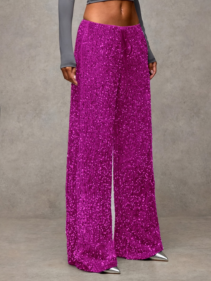 Women's Front-tie Bow Sequin Trousers, Elegant Targeted Style.