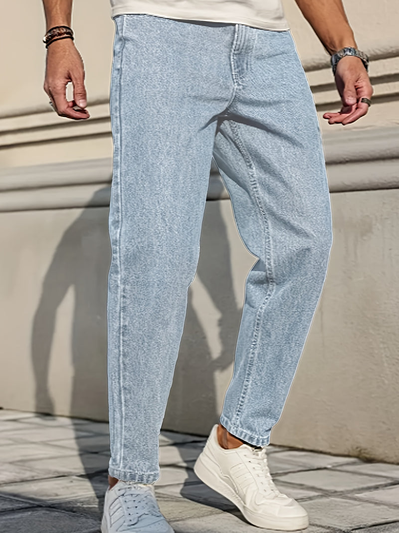 Men's Casual Stretchy Cropped Salt-Washed Denim Pants.