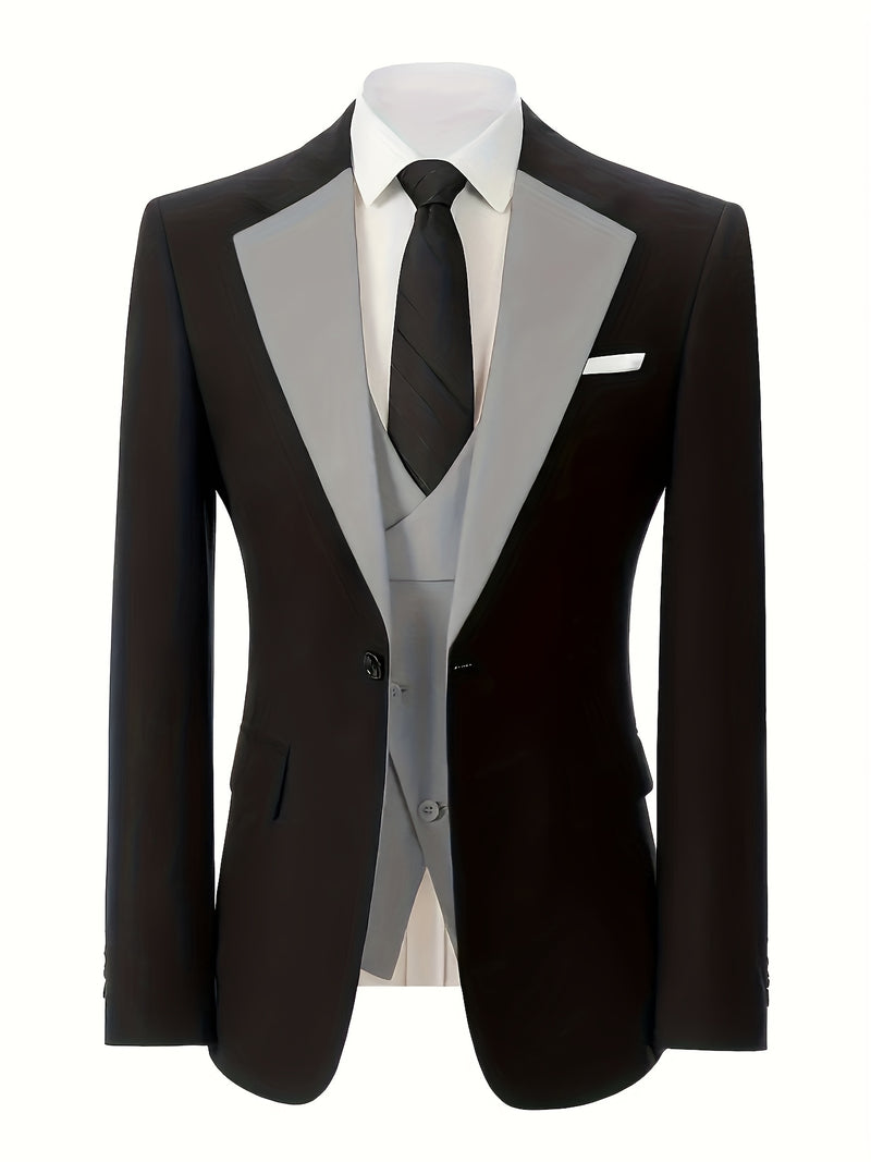 Men's 3pcs Suit Set, Including a Blazer, Vest, And Trousers.