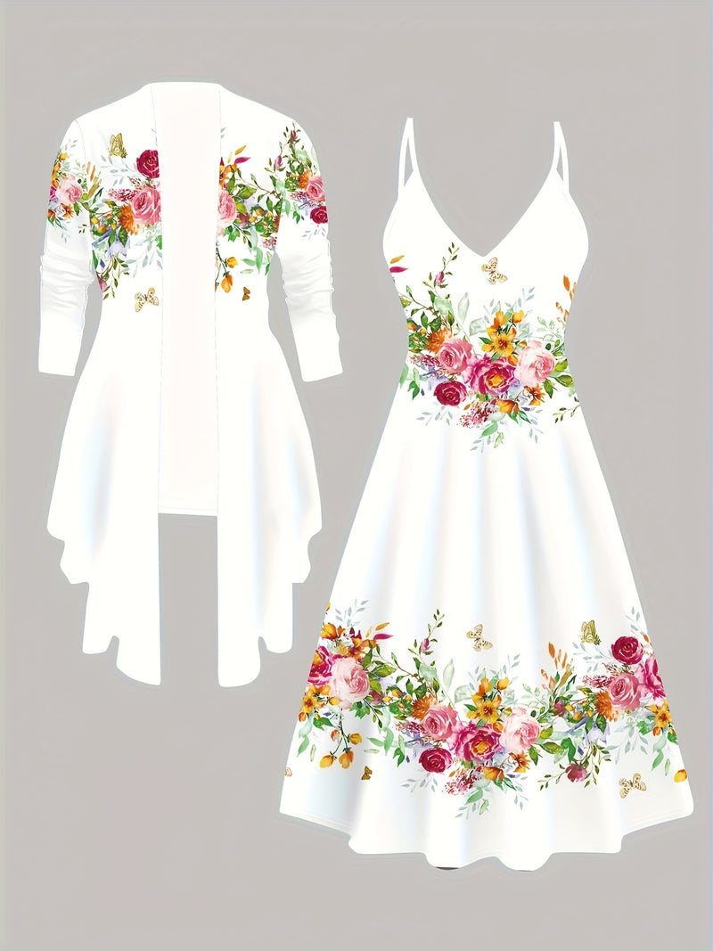 Women’s Beautiful Floral Print Casual and Elegant Jacket and Dress Set.