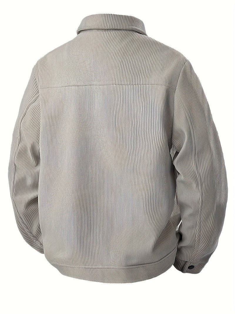 Men's Corduroy Cargo Jacket with Multiple Pockets - Polyester Casual Workwear.