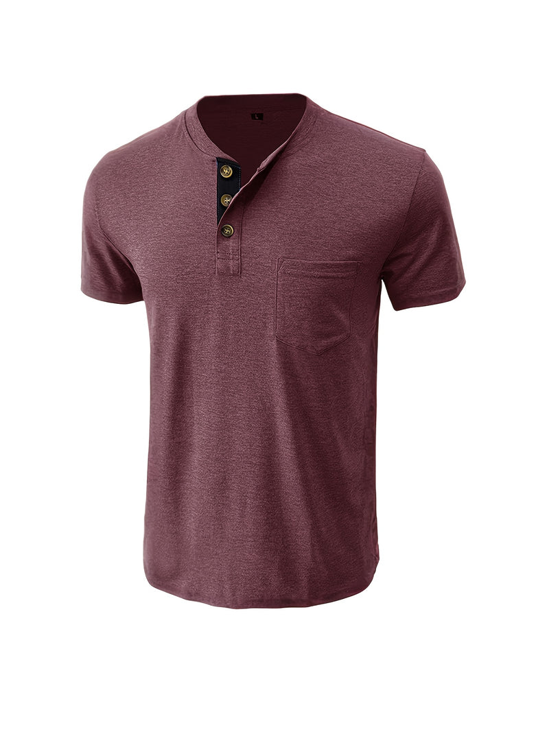 Men's Henley Round Neck Short Sleeve T-Shirt.