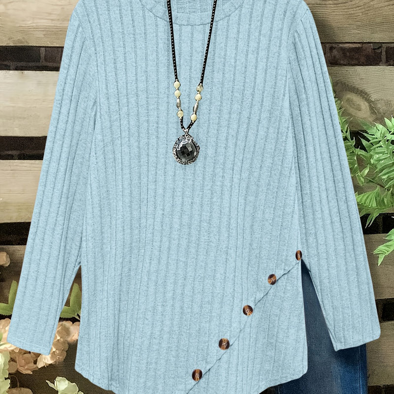Women's Plus Size Lightweight Ribbed Long Sleeve T-Shirt.