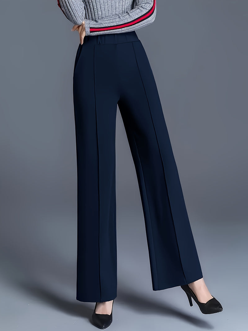 Women's Elegant High Waisted Slanted Pocket Wide Leg Pants.