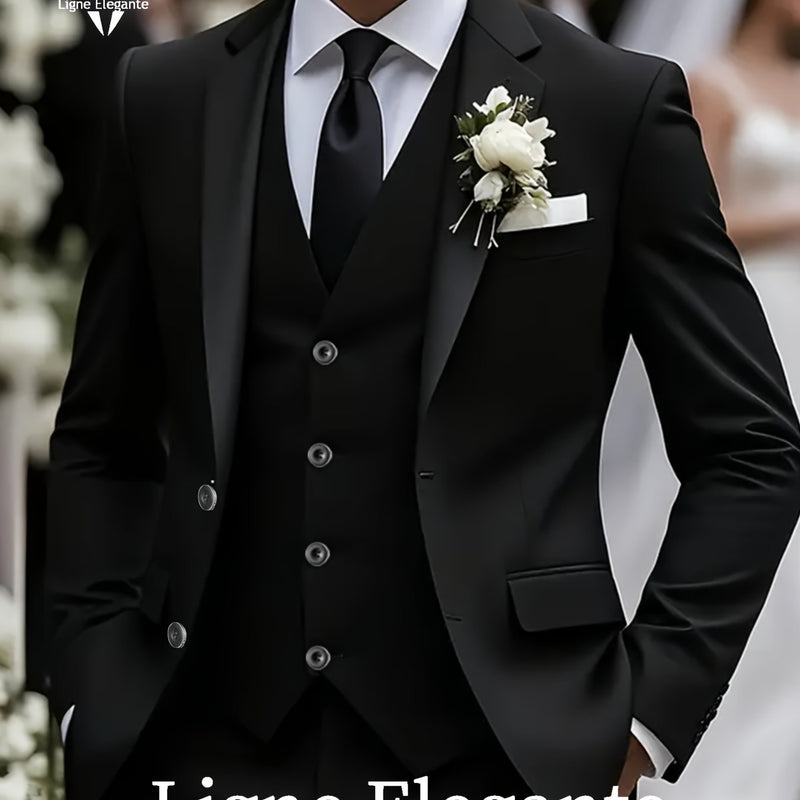 Men's 3pcs Suit Set, Premium Notch Lapel Suit, Plus Size Men's Suit Set.