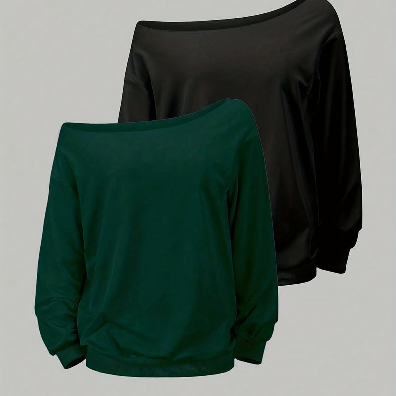 2pcs/Set Plus Size One-Shoulder Sweatshirt for Women’s