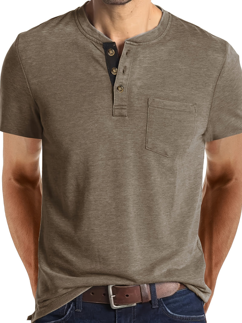 Men's Henley Round Neck Short Sleeve T-Shirt.