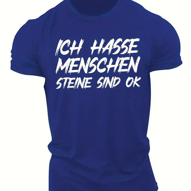 Men's Black "Ich Hasse Menschen Steine Sind Ok" Graphic T-Shirt.