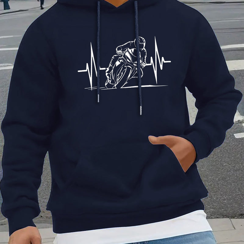Men's Hoodie with a Heartbeat And Speed Motorcycle Print.