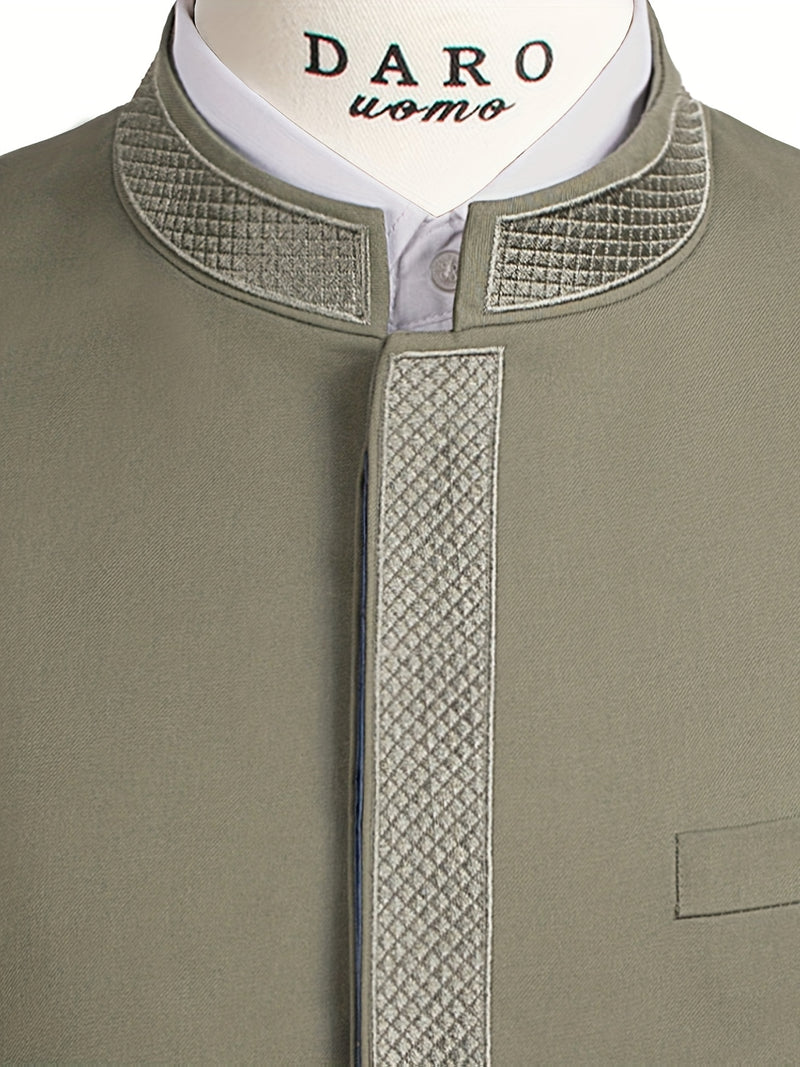 2pcs Men's Casual Zhongshan Suit with Stand Collar.