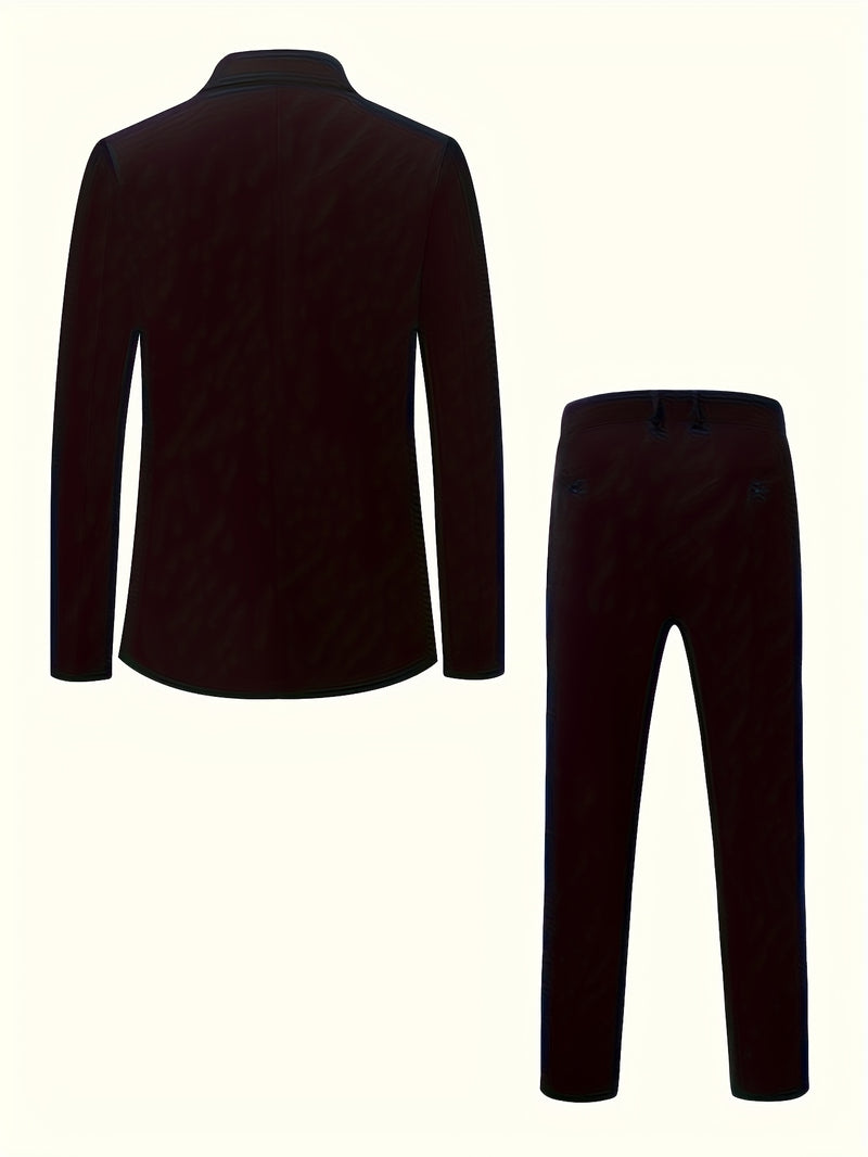 A Men'S Two-Piece Suit Featuring a Easy And Stylish Design.