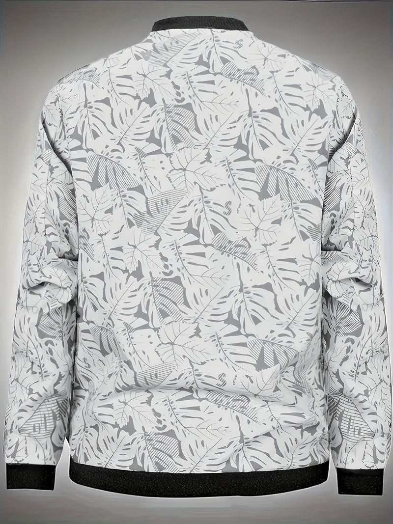 Men'S Fashion Print Casual Sports Jacket with Baseball Collar, Long Sleeve.