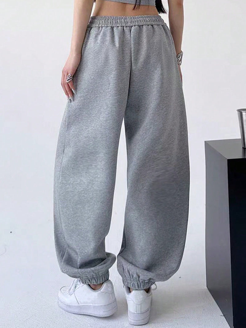 Women’s New Style, Cat Print Design, Solid Color Loose-Fitting Cuffed Joggers.