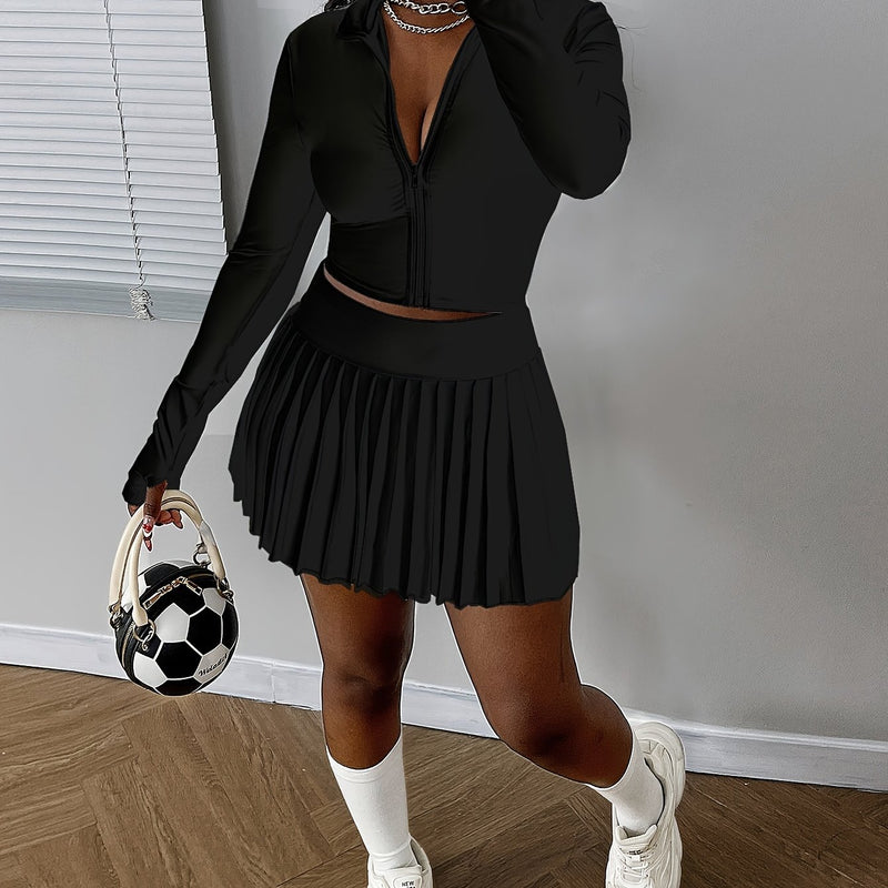 Women's Slimming Jacket + Pleated Skirt Set.