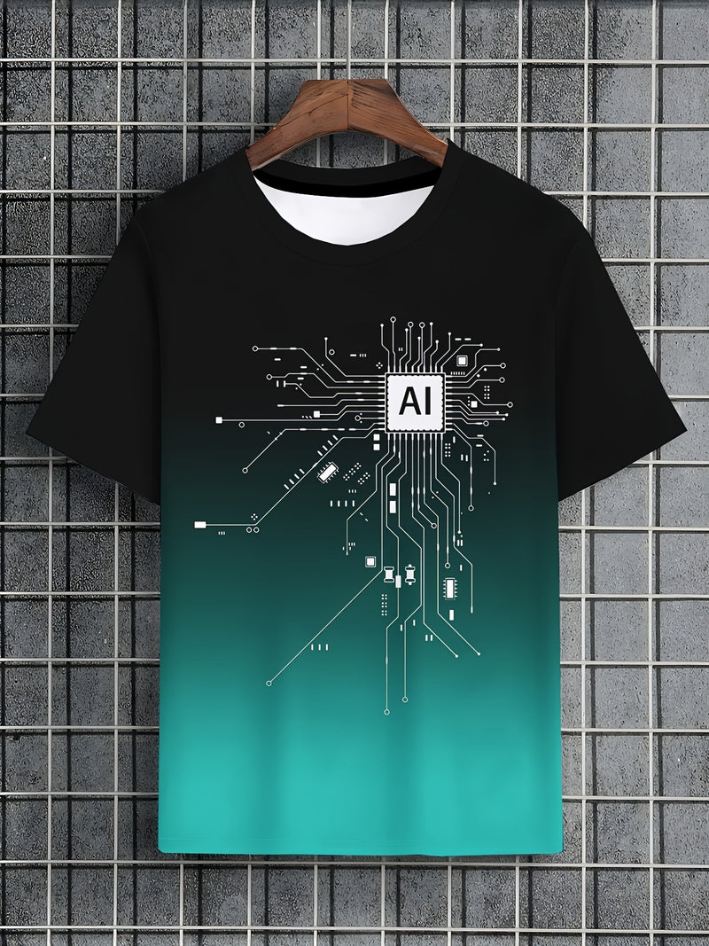 Men's AI Chip Circuit Graphic T-Shirt.