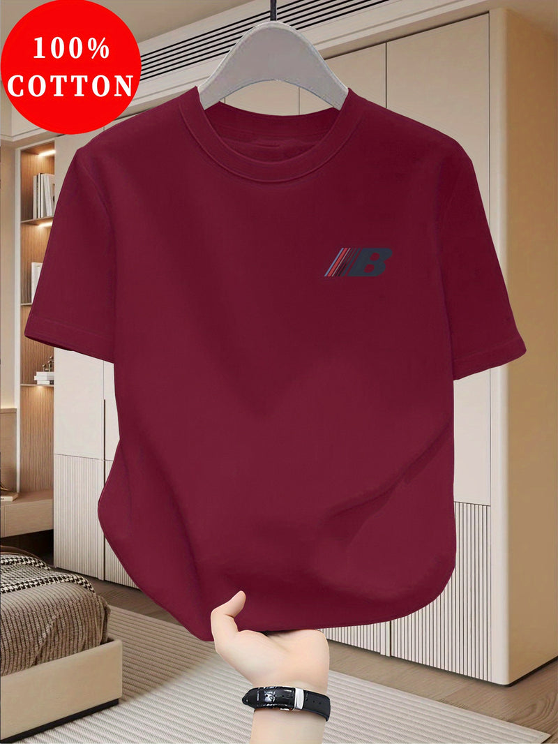 Men's Cotton T-Shirt, Crew Neck with Letter Print Casual.