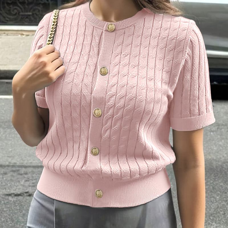 Women's Button-Front Solid Color Cable Blouse.