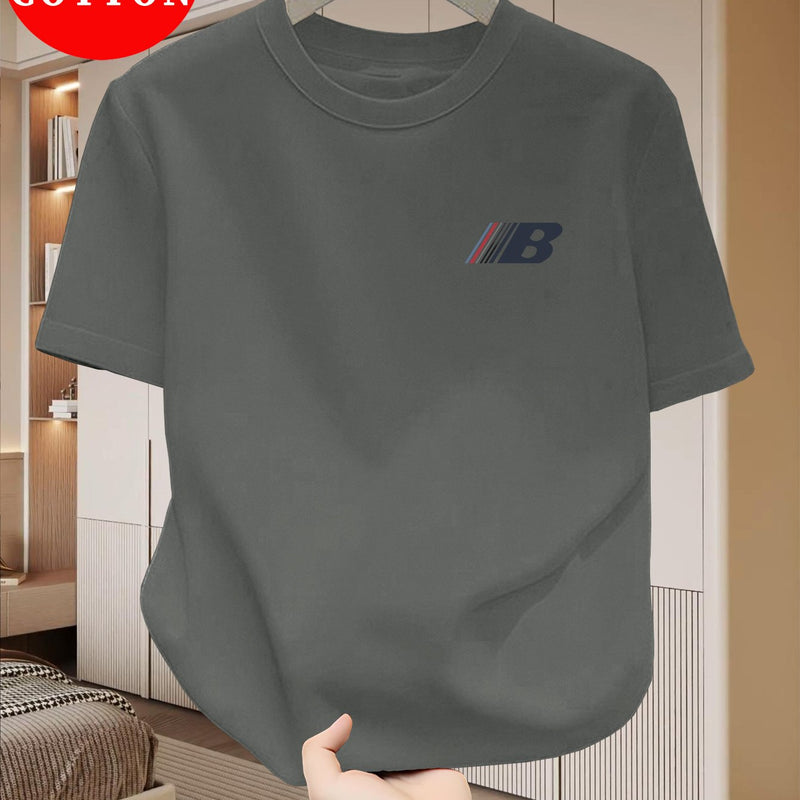 Men's Cotton T-Shirt, Crew Neck with Letter Print Casual.